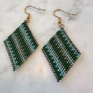 Green Seed Bead Earrings Handwoven Beaded Earrings Gift for Her